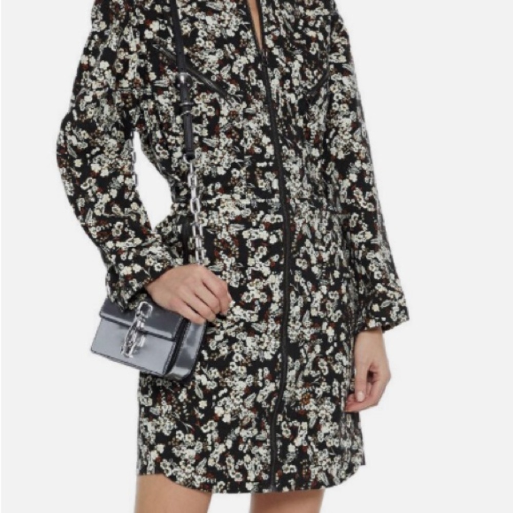 Rebecca Minkoff MSRP $248 Daphne Dress Black Floral Twill Cotton Zip Up